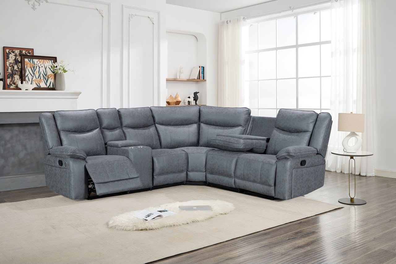 IMPERIAL -- TUSCANY -- BLACK CORNER SOFA WITH TECHNOLOGY FABRIC & RECLINER ALSO WIRELESS CHARGER AND IN USB TYPE C -- INTRODUCTRY OFFER
